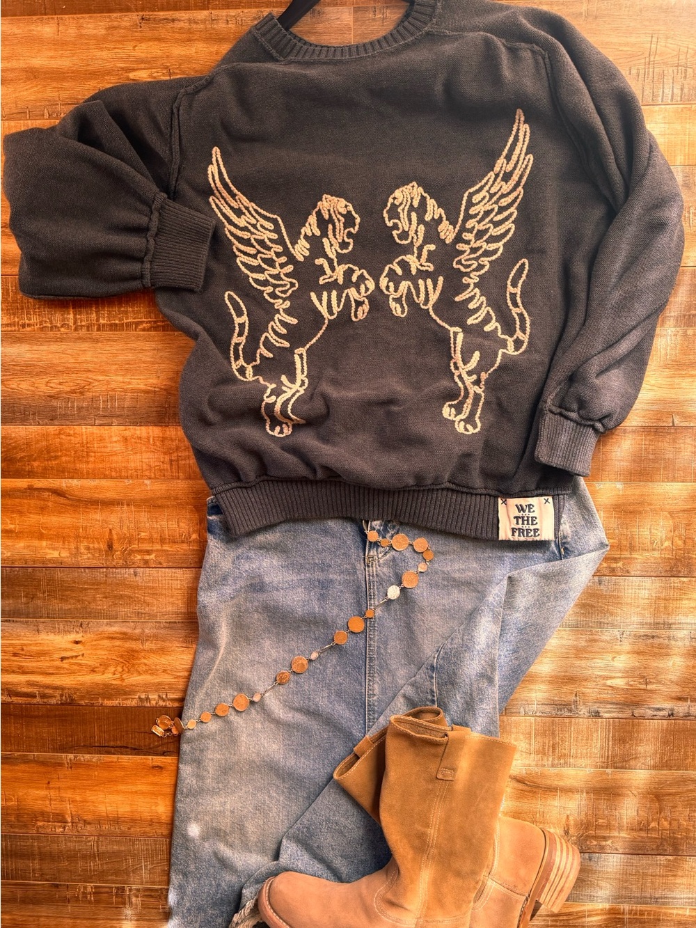We The Free Eagle Graphic Pullover Sweatshirt in Black Like New